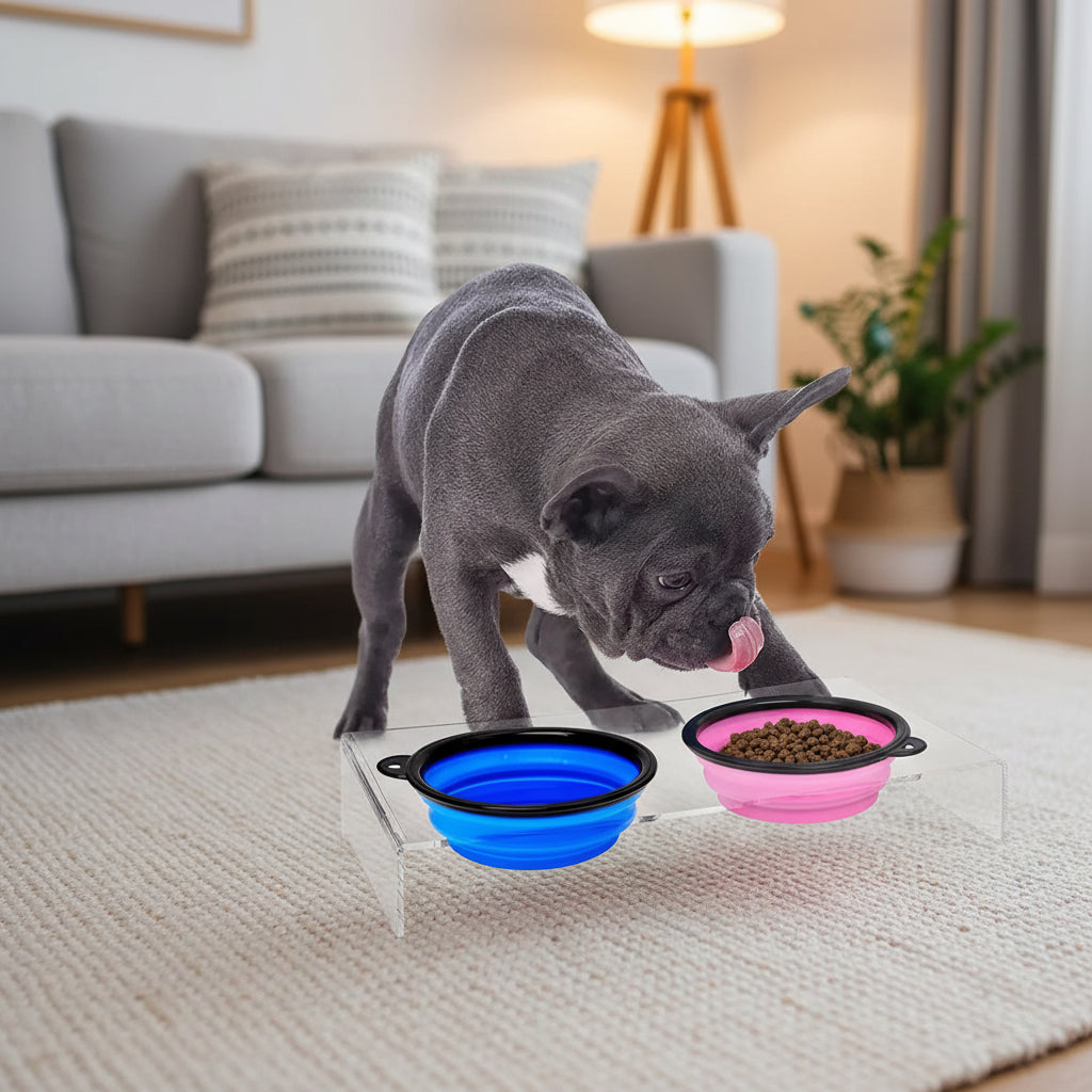 2-in-1 Portable Pet Travel Bowl – Foldable Silicone Food & Water Feeder