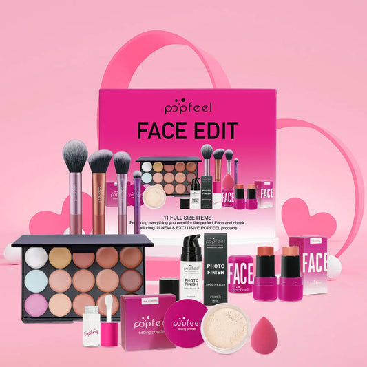 Coffret Maquillage Complet POPFEEL – Fards à Paupières, Poudre, Gloss & Huile à Lèvres – Idée Cadeau Femme
