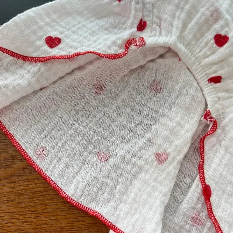 Heart Print Dog Dress with Bow – Cute Summer Princess Outfit for Small Dogs & Cats