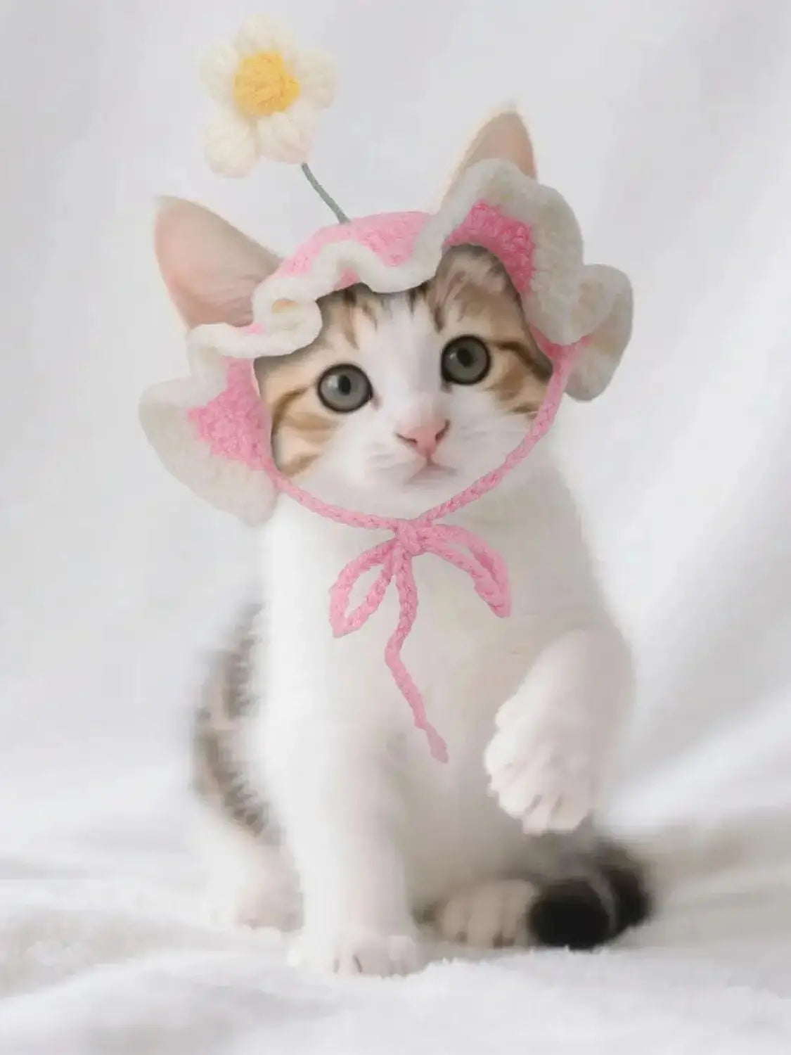 Cute Flower Crochet Pet Hat – Knitted Cap for Cats & Small Dogs