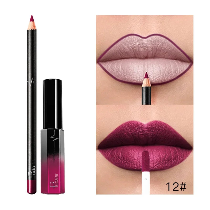 Set 2-en-1 rouge à lèvres mat velours – Crayon contour intégré | Tenue longue durée et waterproof | Gloss liquide et crayon pour un maquillage lèvres précis et élégant