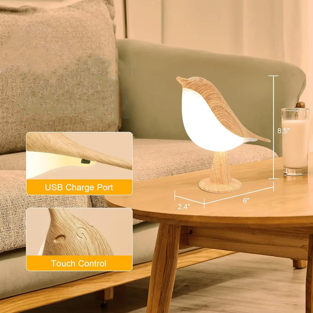 LED Bird Touch Lamp – 3-Level Dimmable Rechargeable Night Light for Home Decor