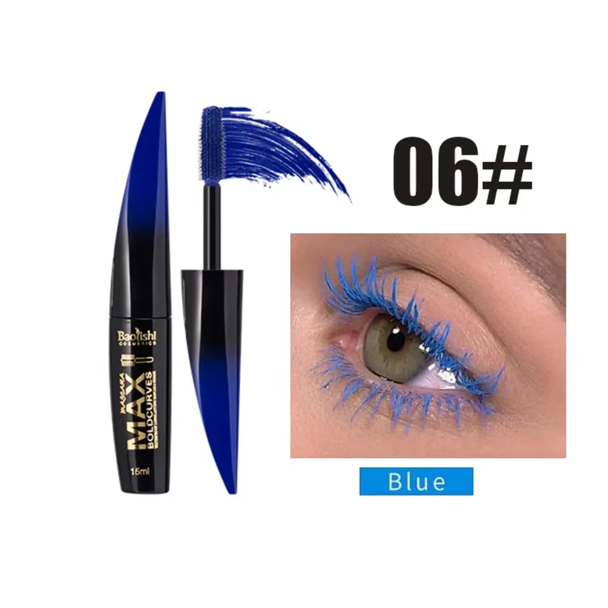Mascara 6 couleurs grosse brosse épais et recourbant facile à appliquer waterproof longue tenue portable