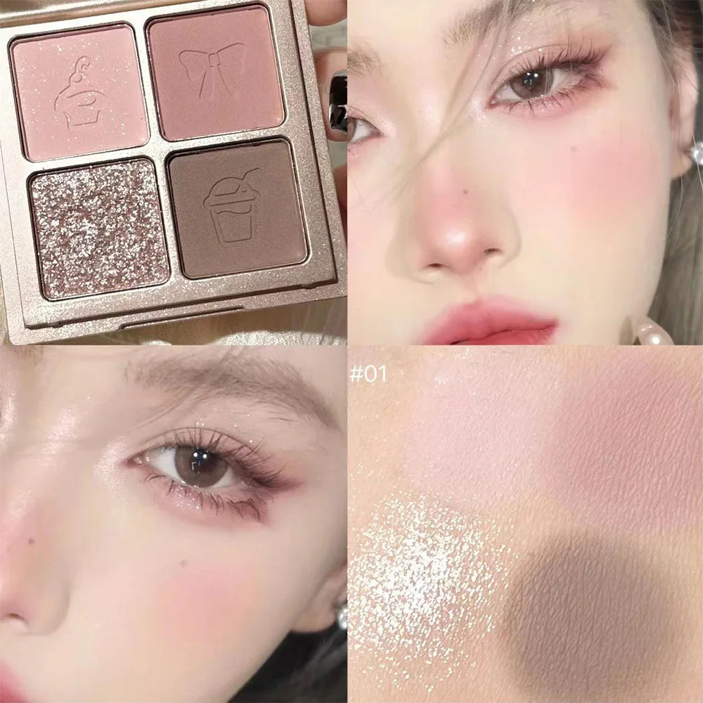 Palette de Fards à Paupières  4 Couleurs — Poudre Fine, Fini Mat, Palette Multicolore
