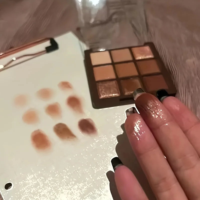 Palette de fard à barrage chocolat moka, finition pailletée nacrée, maquillage, 9 couleurs, 2024