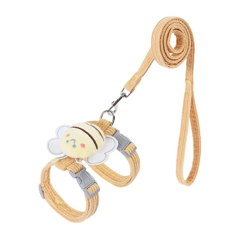 Cartoon Bee Pet Harness & Leash Set – Adjustable Vest for Cats & Small Dogs