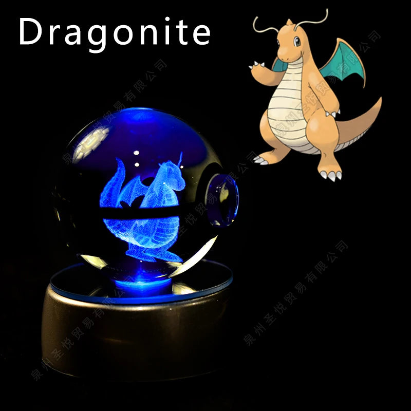 3D Pokémon Crystal Ball Night Light – Pikachu, Gengar & Mewtwo LED Glass Lamp
