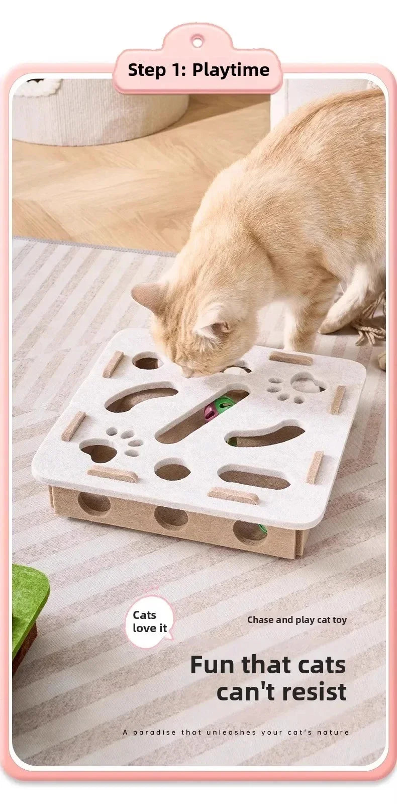 Felt Cat Puzzle Box with Ball – Interactive Hunting & Exercise Toy