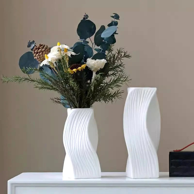 Modern White Decorative Vase – Minimalist Flower Vase for Home & Table Decor