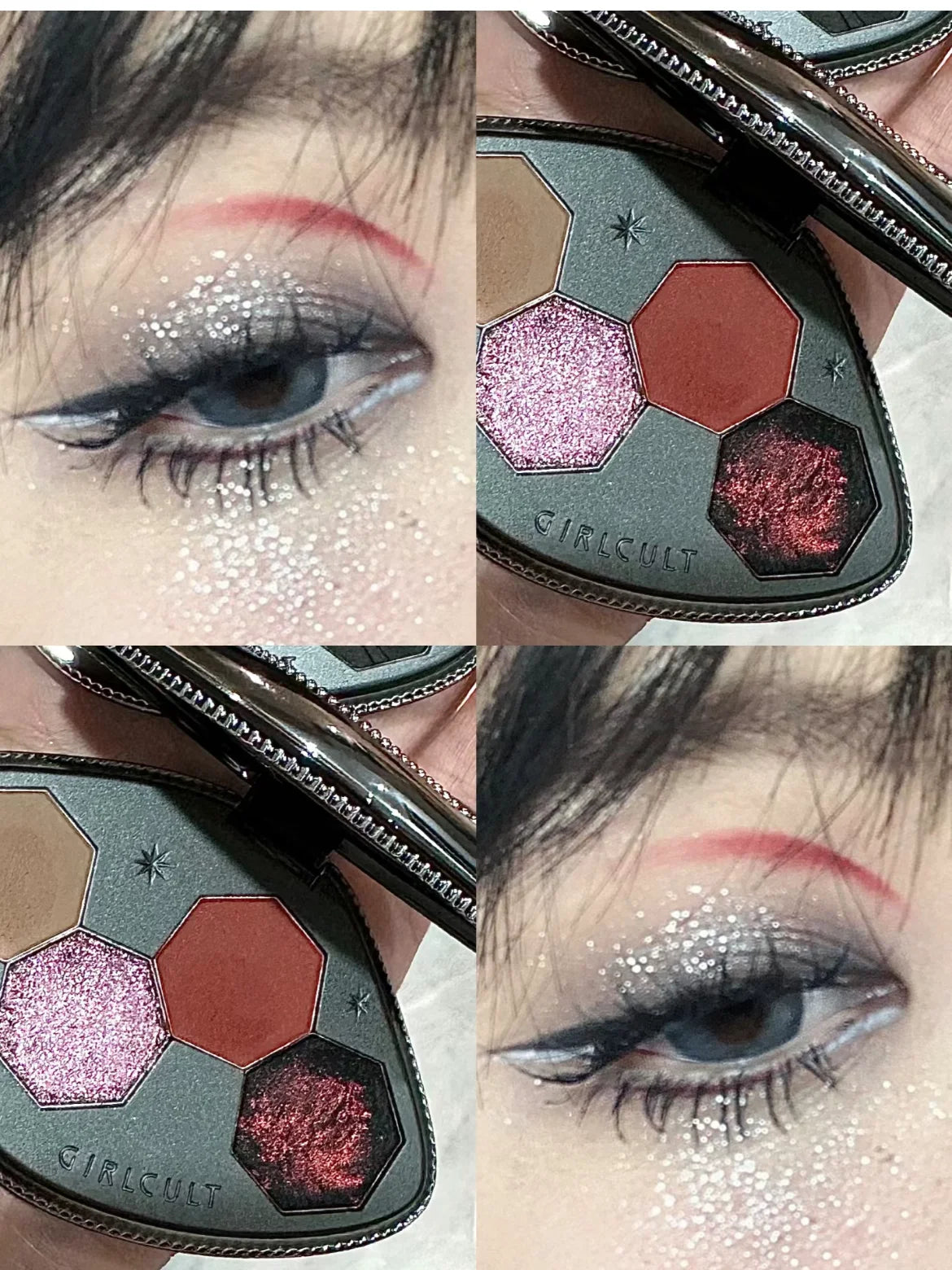 Palette fards à paupières  4 couleurs, mats et scintillants, effet caméléon, gothique, Halloween, noir et rouge, Dark Moon