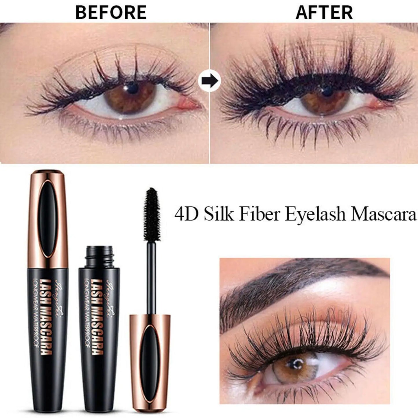 Mascara 4D fibres de soie recourbant waterproof cils noirs épais extensions longue tenue