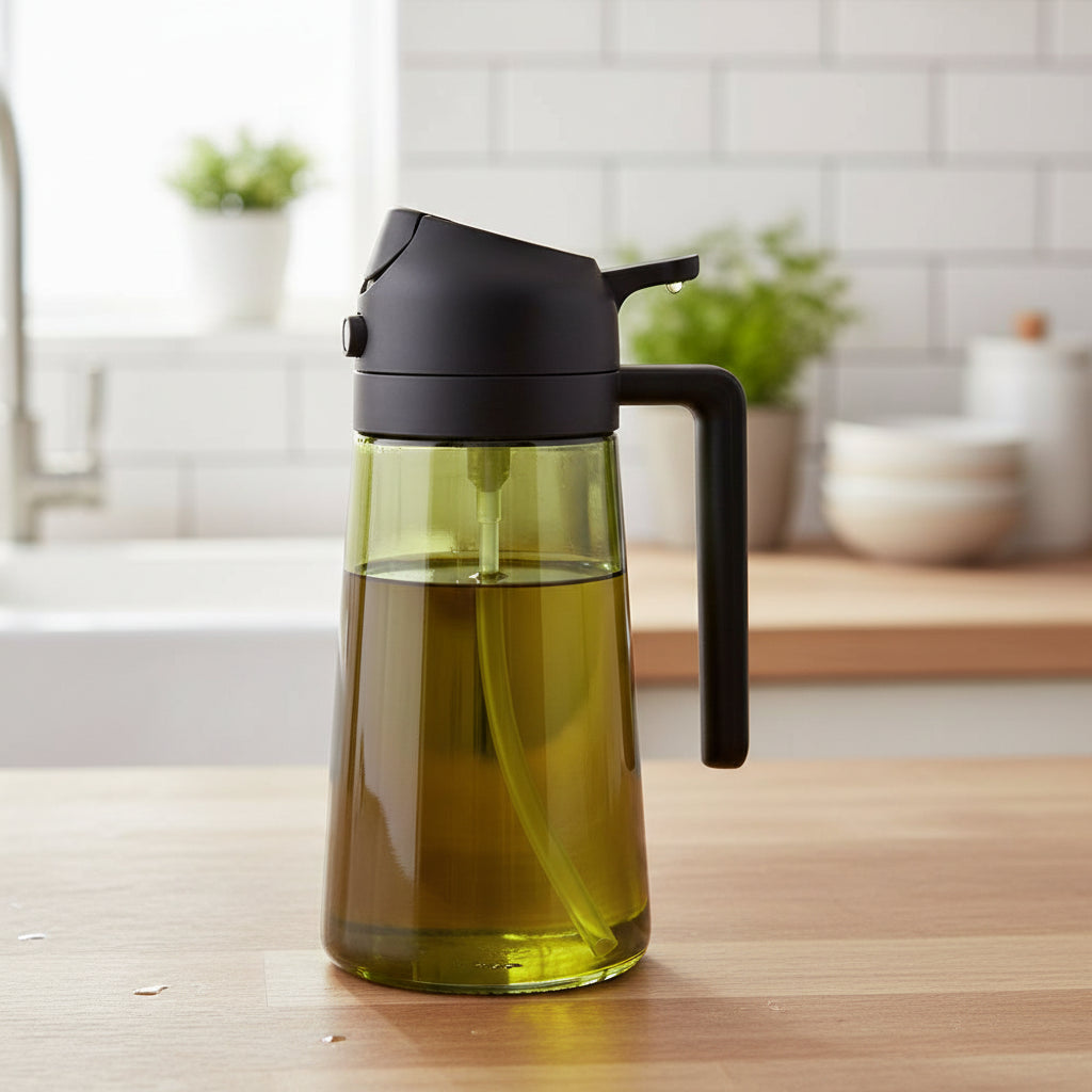 470ml Dark Green Glass Olive Oil Sprayer – 2-in-1 Oil Dispenser & Mister Bottle with Light-Blocking Design