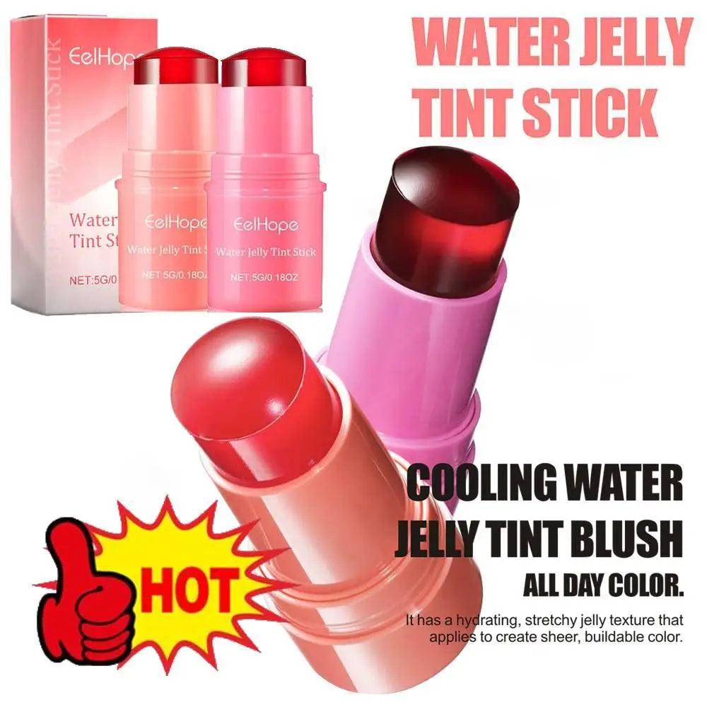 Blush stick 3 en 1 – Teinte hydratante pour joues et lèvres, crème éclatante pour yeux, joues et lèvres – Texture jelly aqueuse, finition matte, contouring maquillage