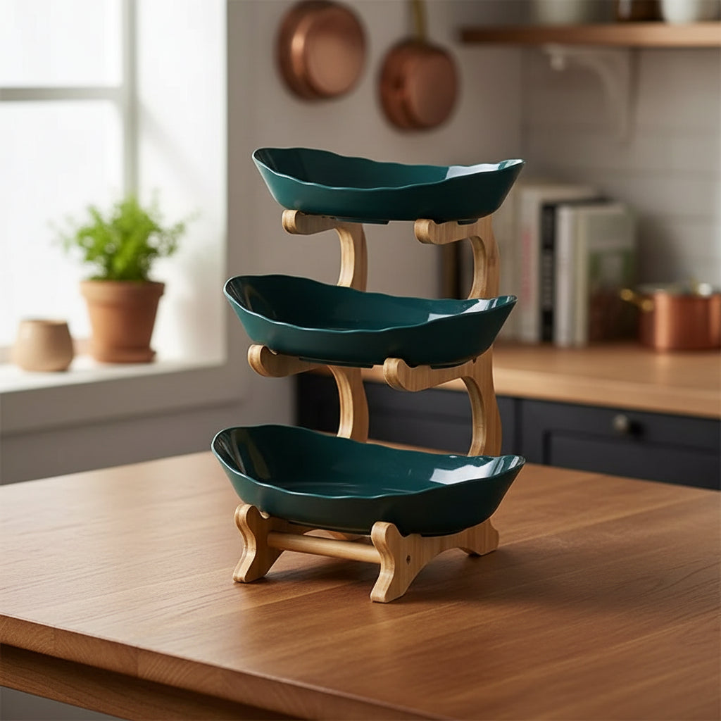 3-Tier Wooden Fruit & Vegetable Basket with Wooden Legs – Kitchen Storage Organizer
