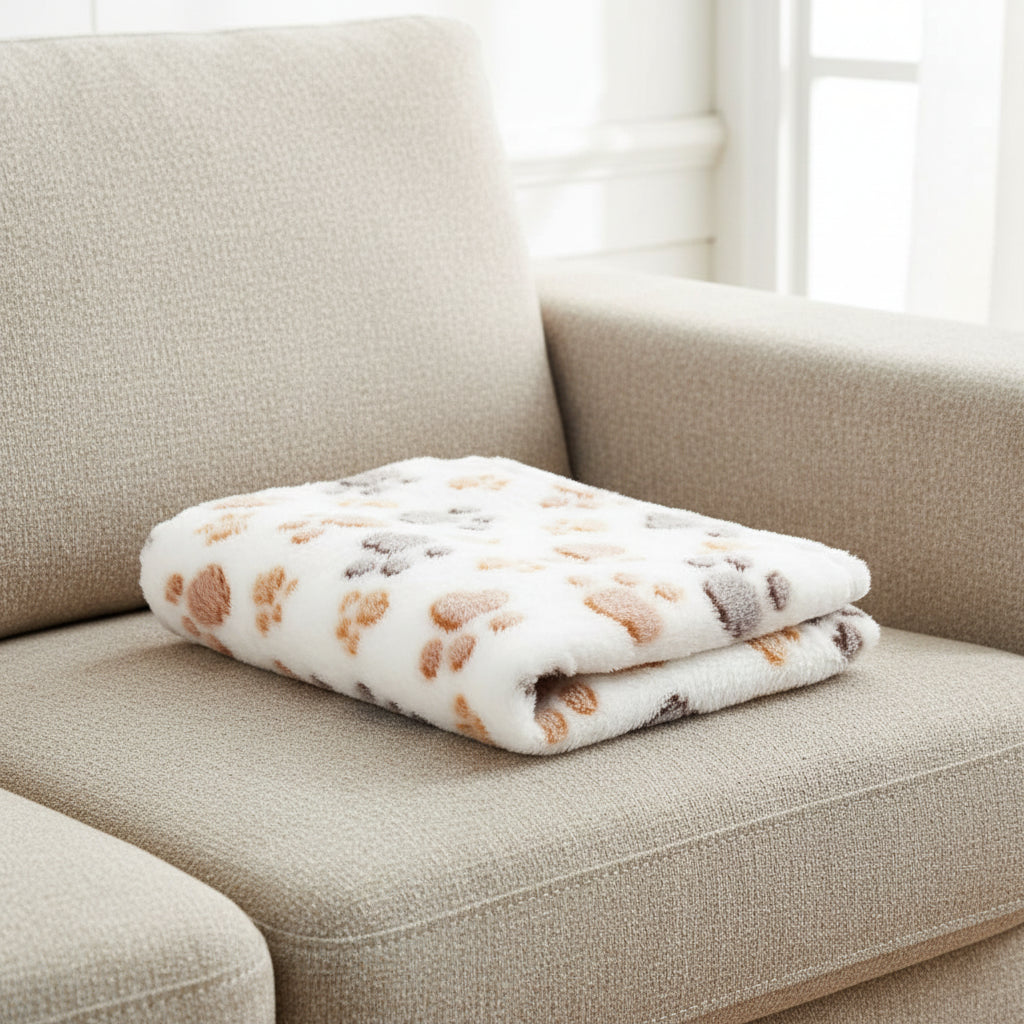 Soft Fluffy Pet Blanket – Warm Flannel Paw Print Blanket for Dogs & Cats