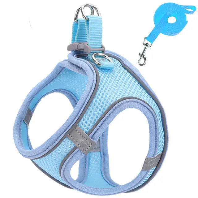 Reflective Adjustable Pet Harness & Leash Set – For Cats & Small Dogs