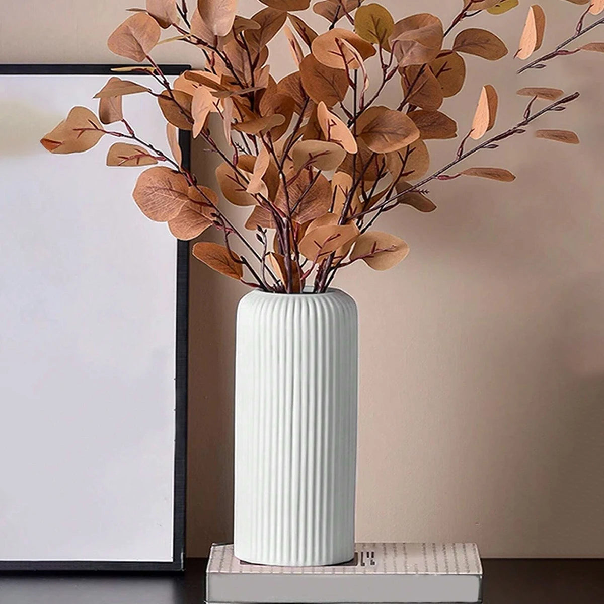 Striped Decorative Vase – Ceramic-Look Flower Vase for Modern Home Decor