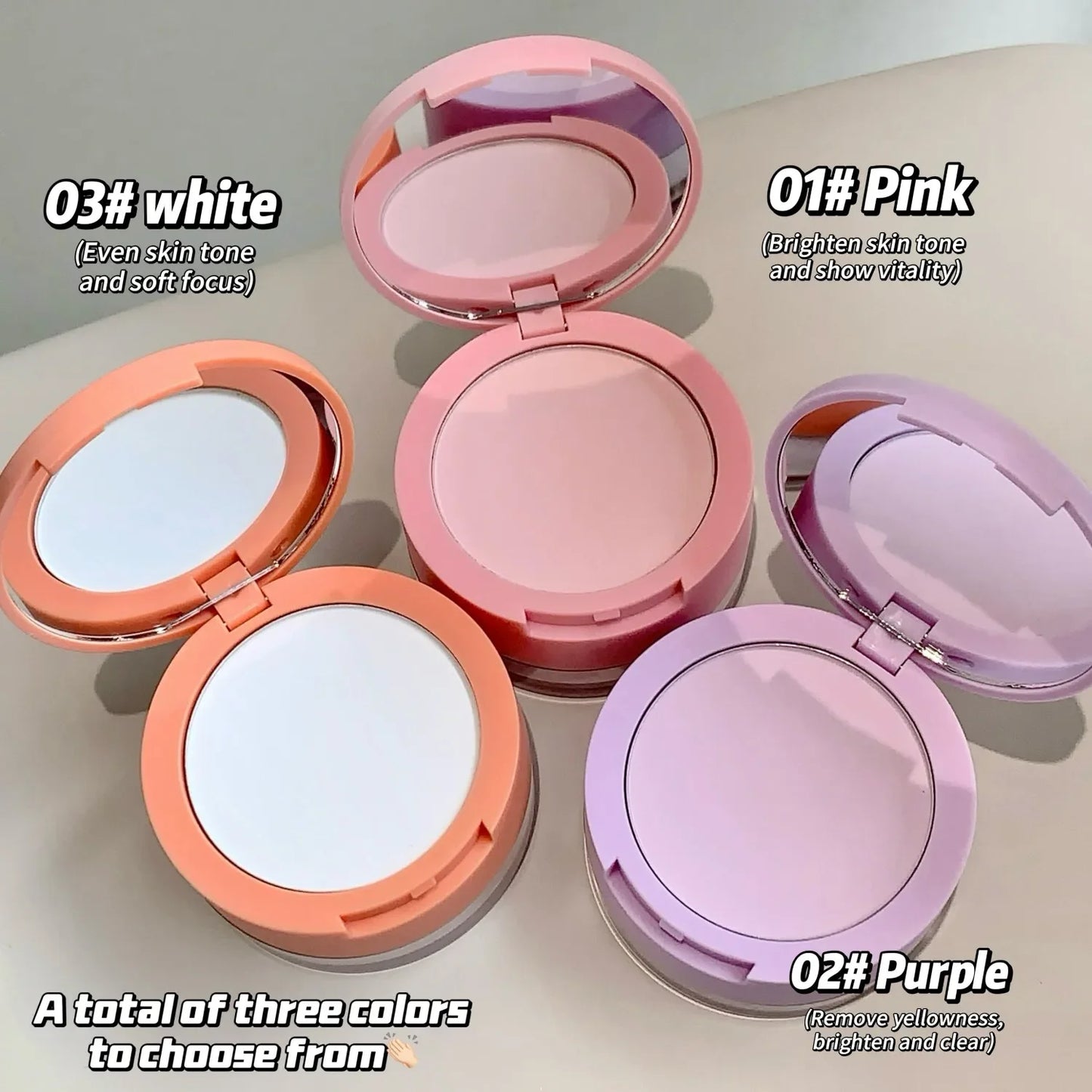 Poudre Compacte Effet Double – Légère et Transparente, Retouches, Correcteur, Contouring, Anti-Gonflement, Blush, Éclaircissante, Effet Haute Brillance
