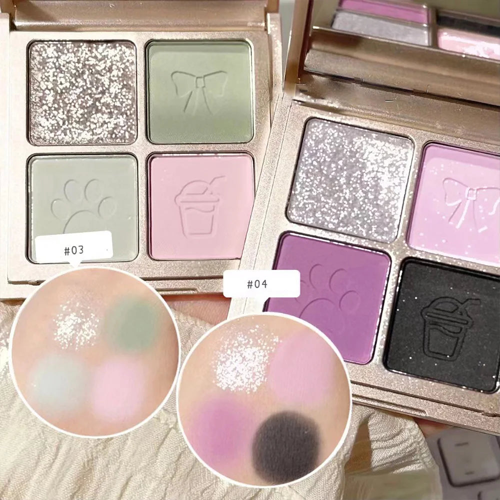 Palette de Fards à Paupières  4 Couleurs — Poudre Fine, Fini Mat, Palette Multicolore