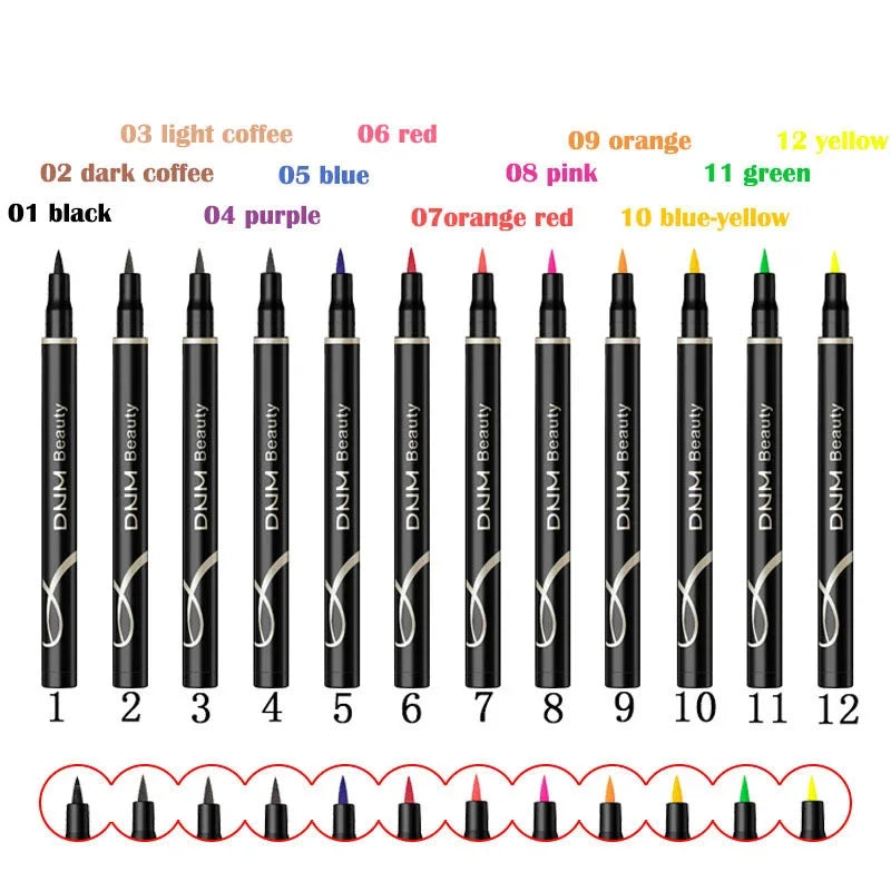 Set 12 Crayons Eyeliner Liquide – Waterproof, Facile à Appliquer, Mat, Couleurs Bleu, Rouge, Vert, Blanc, Or et Marron