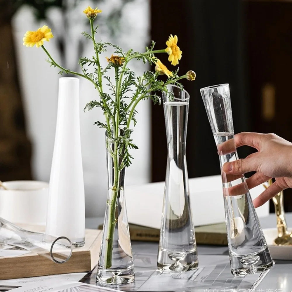 Elegant Slanted Glass Vase – European Style Hydroponic Flower Vase for Home Decor