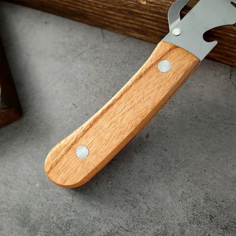 3-in-1 Stainless Steel Vegetable Peeler with Wooden Handle – Fruit & Potato Peeler with Built-In Bottle Opener
