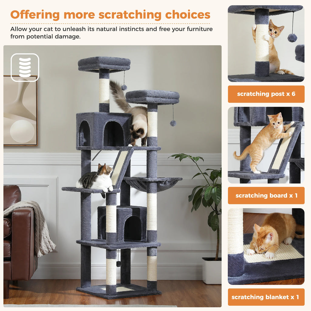 Multi-Level Cat Tree Tower – Cat Condo, Hammock & Scratching Activity Center