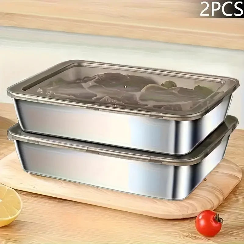 Stainless Steel Food Storage Container with Lid – Rectangle Refrigerator Organizer