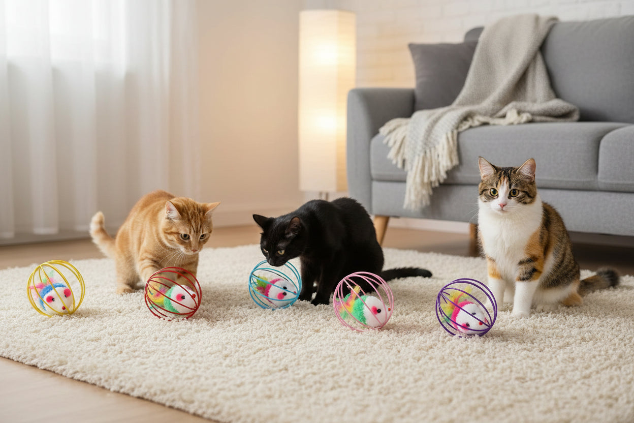 Interactive Colorful Mouse Cat Toy in Cage – Fun Chase & Play Toy for Cats