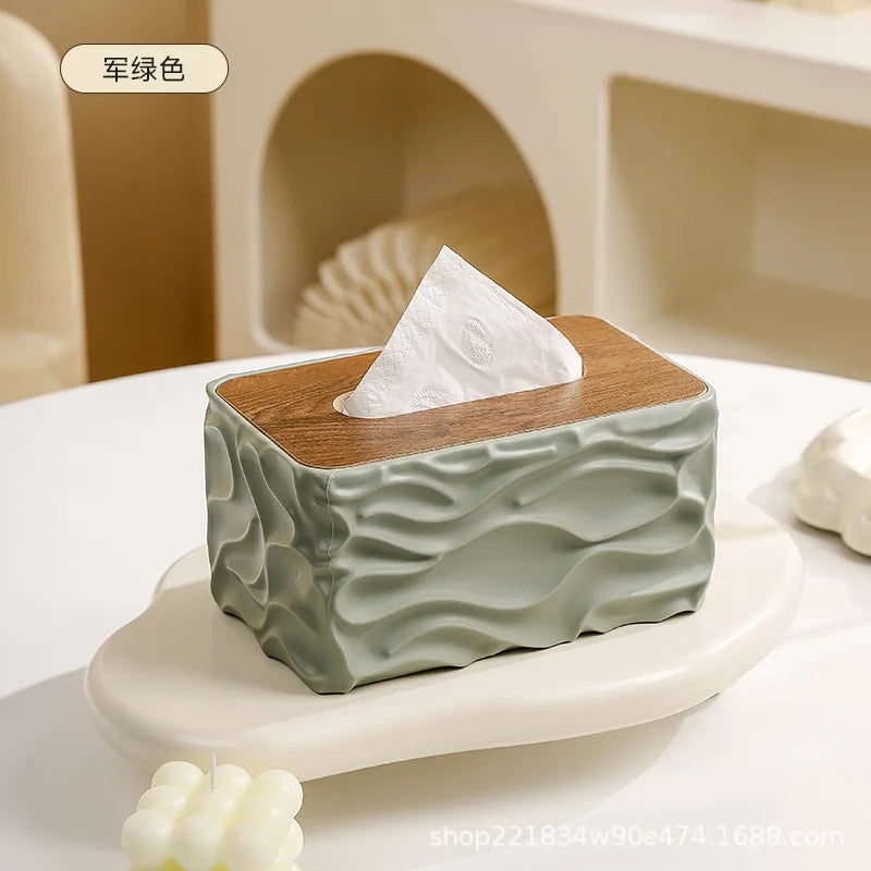 Nordic Wave Pattern Tissue Box – Modern Desktop Napkin Holder