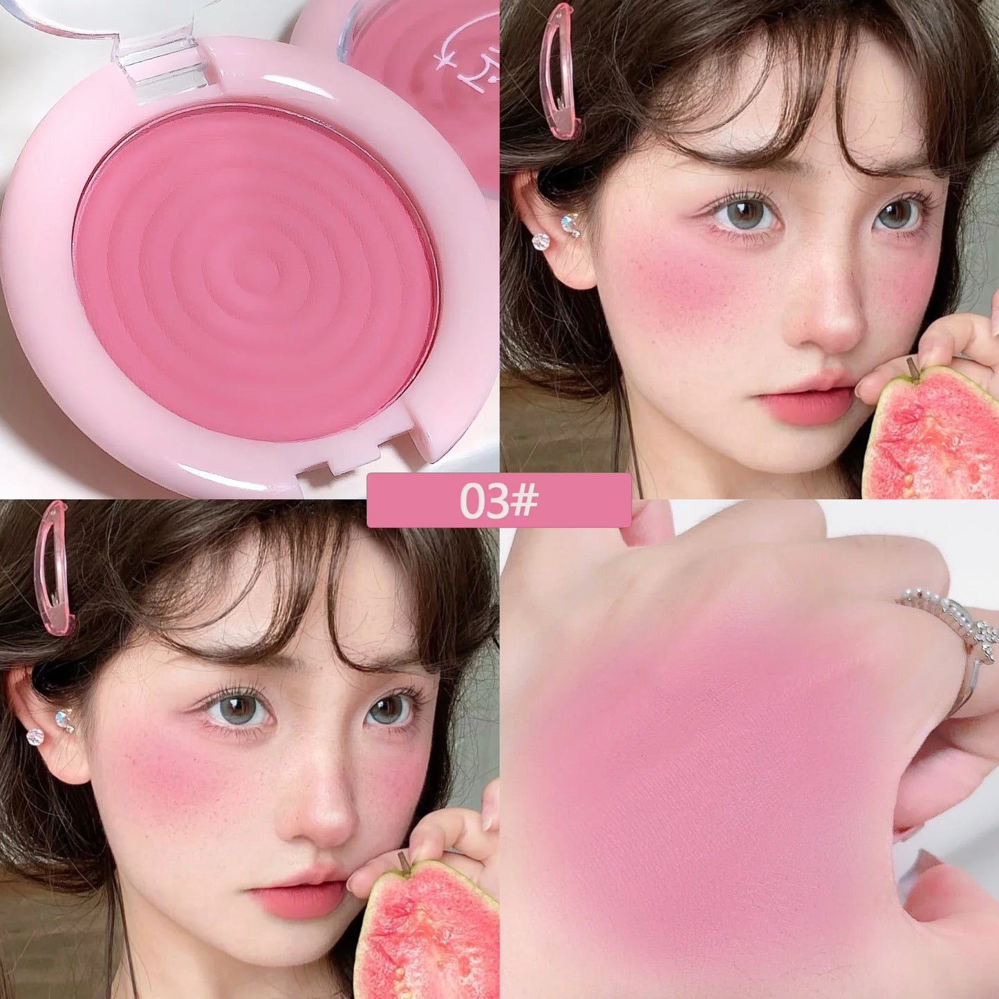 Palette de blush matte en forme de cercles – Texture douce et soyeuse, teinte rose-gris pour joues – Illumine le visage, poudre naturelle avec effet highlight