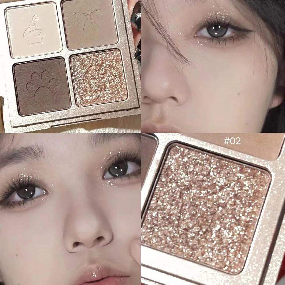 Palette de Fards à Paupières  4 Couleurs — Poudre Fine, Fini Mat, Palette Multicolore