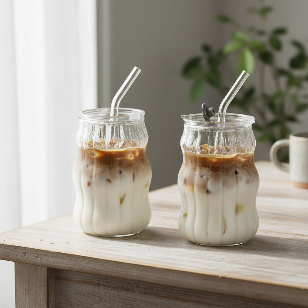 INS Stripe Glass Cups – Heat-Resistant Transparent Coffee, Tea & Juice Tumblers (2/4/6 PCS)