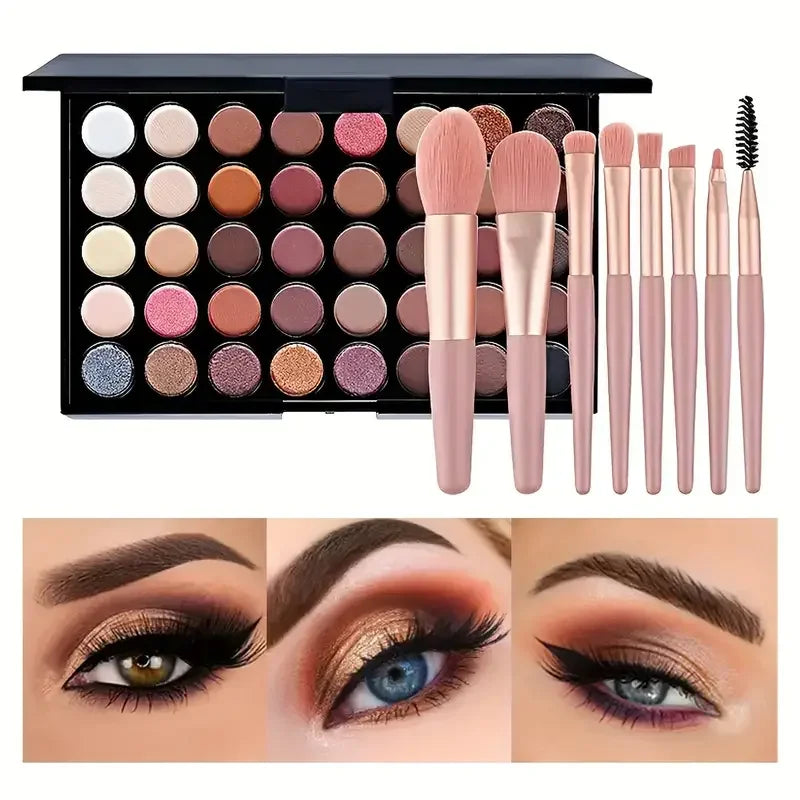 Palette fards à paupières 40 couleurs – Nude, pailleté et mat, poudre pigmentée avec pinceaux, maquillage pour femmes