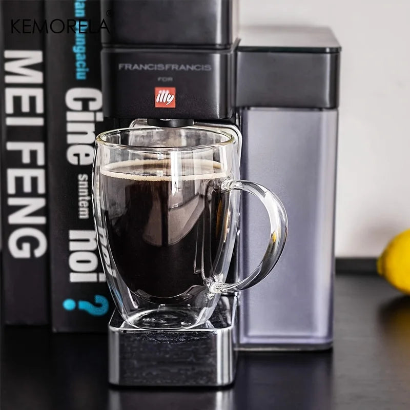 Double Wall Glass Coffee Mug with Handle – 350ml Insulated Cappuccino, Tea & Latte Cup (2/4/6 PCS)