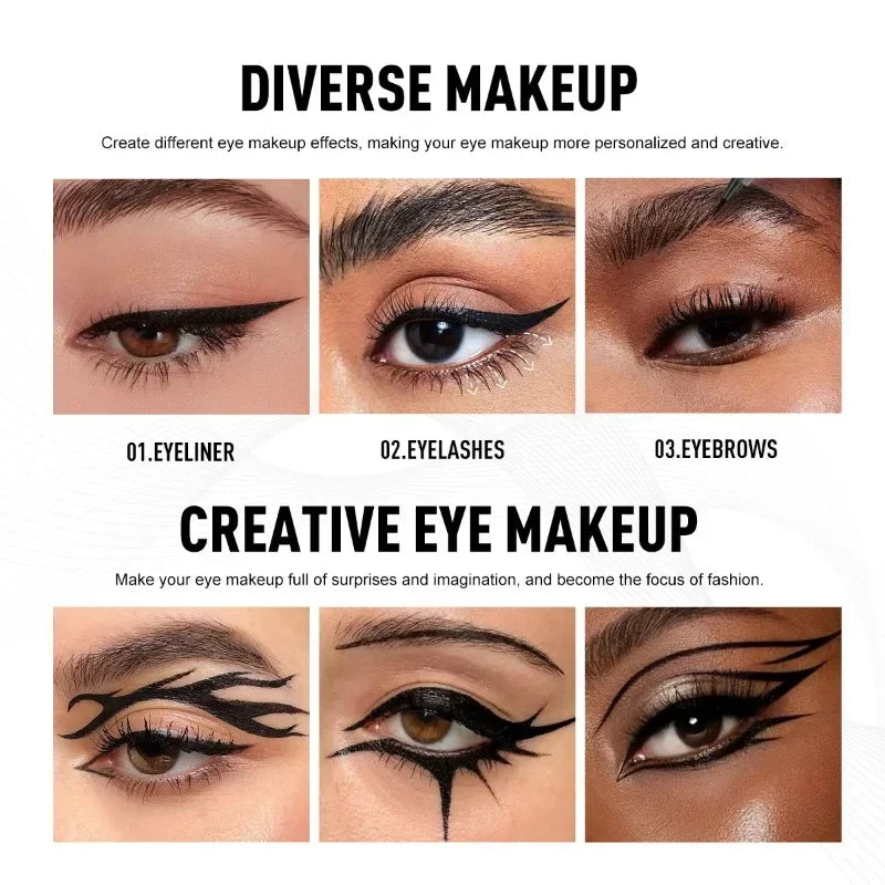Set 3 pcs eyeliner liquide – formule résistante à la sueur, noir, séchage rapide, pour un maquillage des yeux parfait