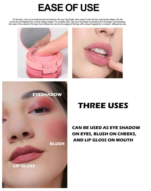 Blush Stick Teinté — Crème Rose pour Visage et Joues, Cosmétiques 3 en 1, Utilisable sur Lèvres, Yeux et Joues