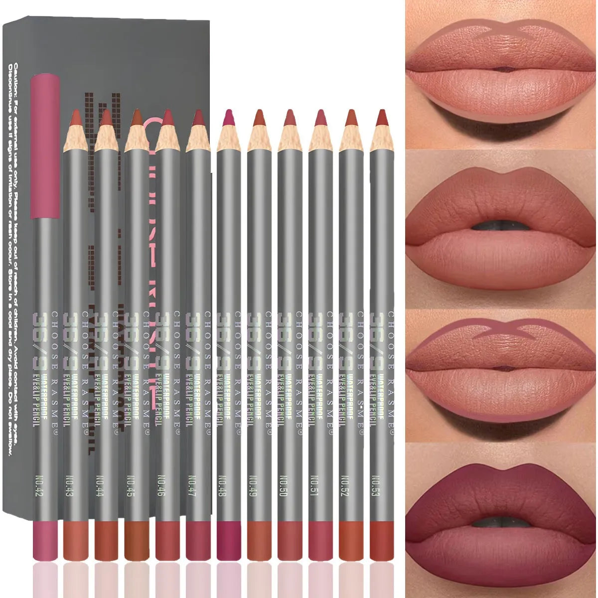 Set 12 Crayons à Lèvres Velours Mat – Longue Tenue, Teintes Polyvalentes, Maquillage des Lèvres, Couleurs Baies, Marron et Rose