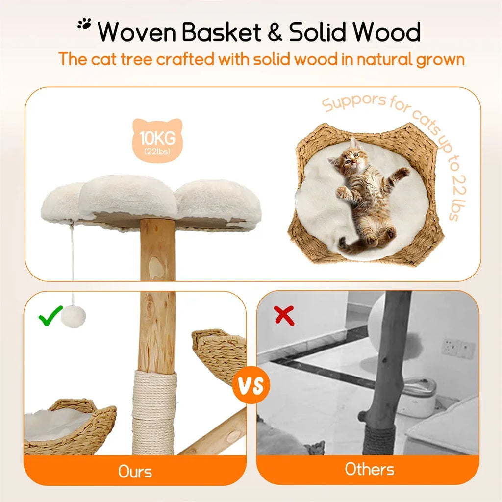 110 cm Modern Wooden Cat Tree – Climbing Tower with Scratching Post & Activity Center