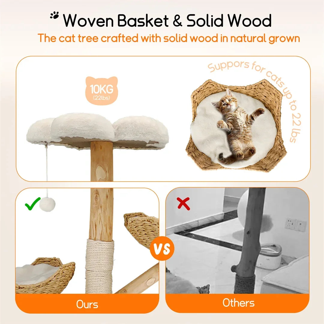 110 cm Modern Wooden Cat Tree – Climbing Tower with Scratching Post & Activity Center
