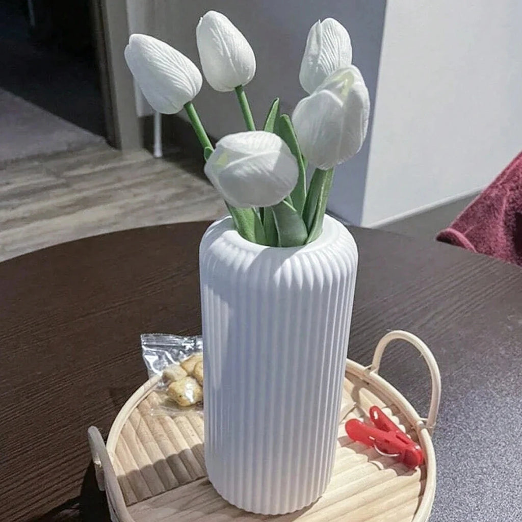 Striped Decorative Vase – Ceramic-Look Flower Vase for Modern Home Decor