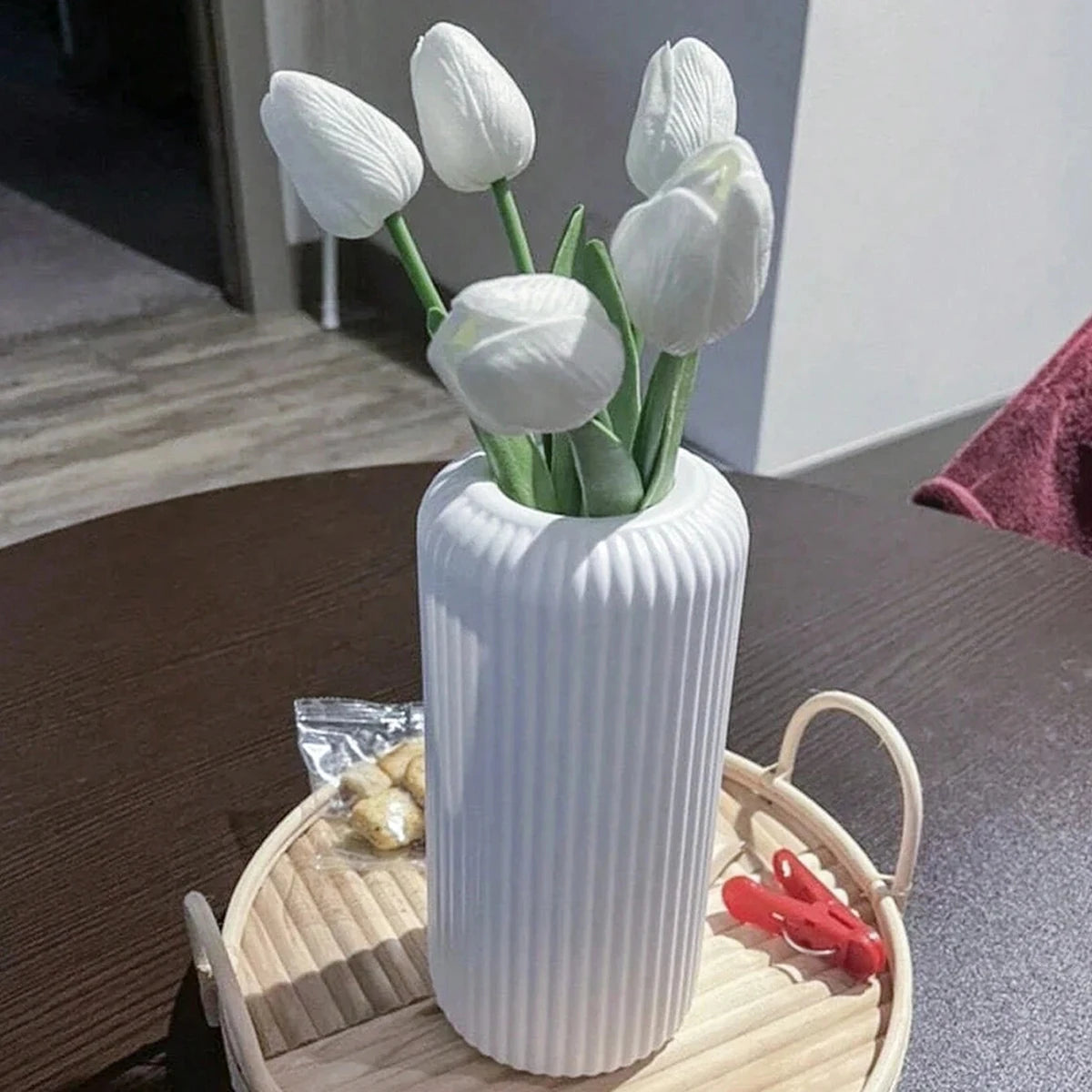 Striped Decorative Vase – Ceramic-Look Flower Vase for Modern Home Decor