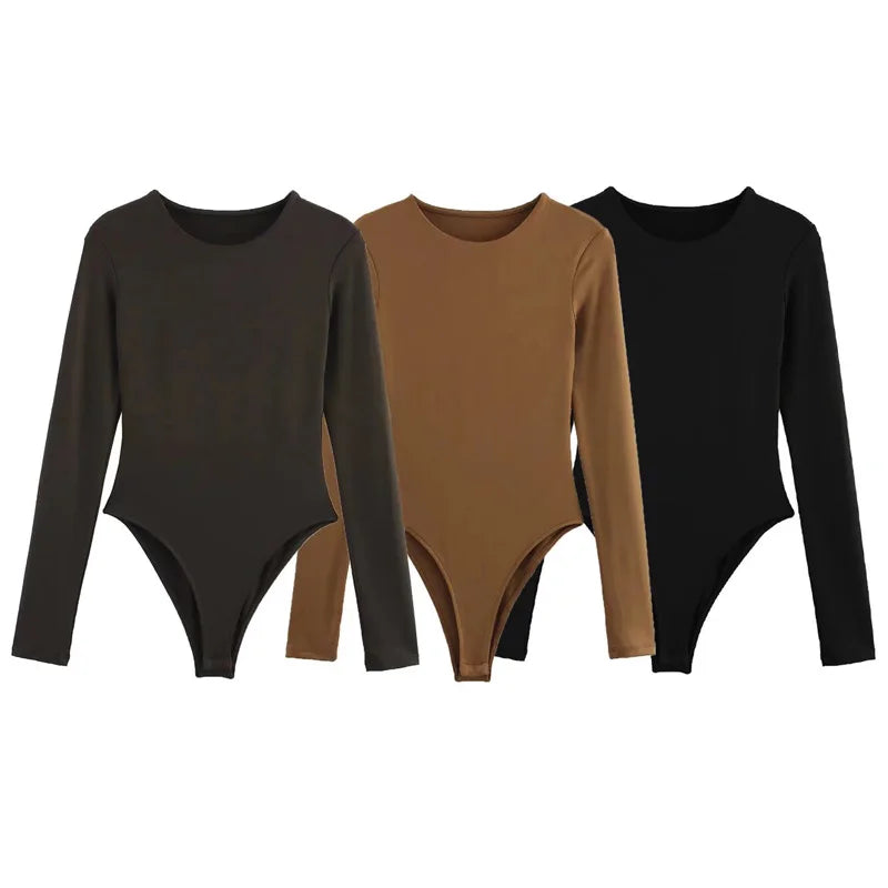 Body pour femmes – Style sexy et ajusté | Coloris noir, marron et marron foncé | Coupe slim avec ouverture string | Manche longue, basique et parfait pour rave ou tenue tendance