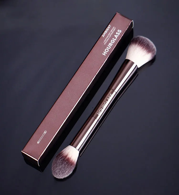 Pinceau de maquillage, pinceau à poudre, pinceau à blush, pinceau à poudre libre, manche métallique professionnel exquis, design à double tête, avec boîte