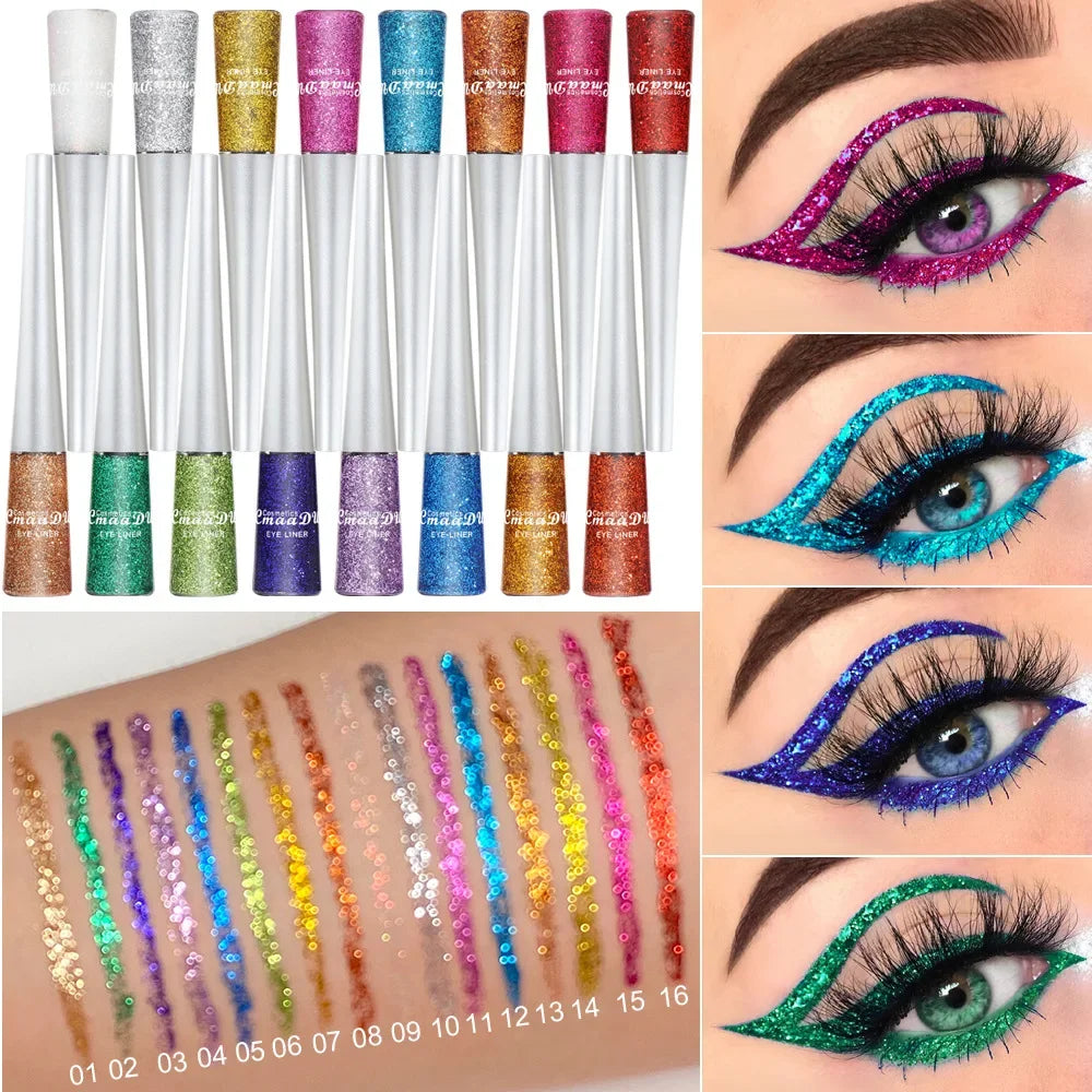 Kit 16 couleurs – eyeliner liquide métallique et pailleté, pigment brillant, maquillage professionnel des yeux