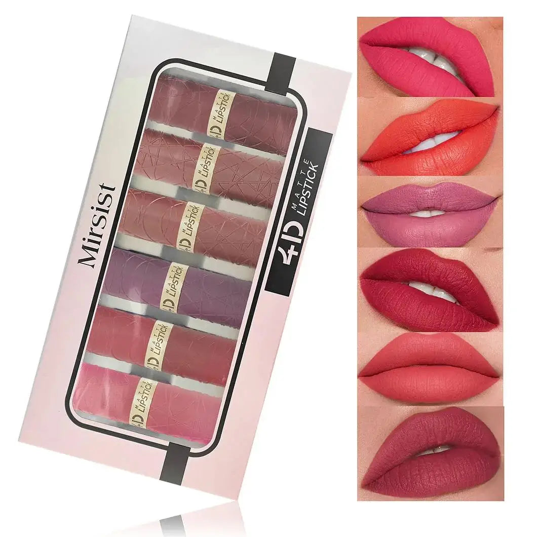 Coffret 6 rouges à lèvres velours mat — Tenue longue durée et waterproof | Hydratant et non collant | Teintes sexy pour femmes | Maquillage lèvres durable et élégant