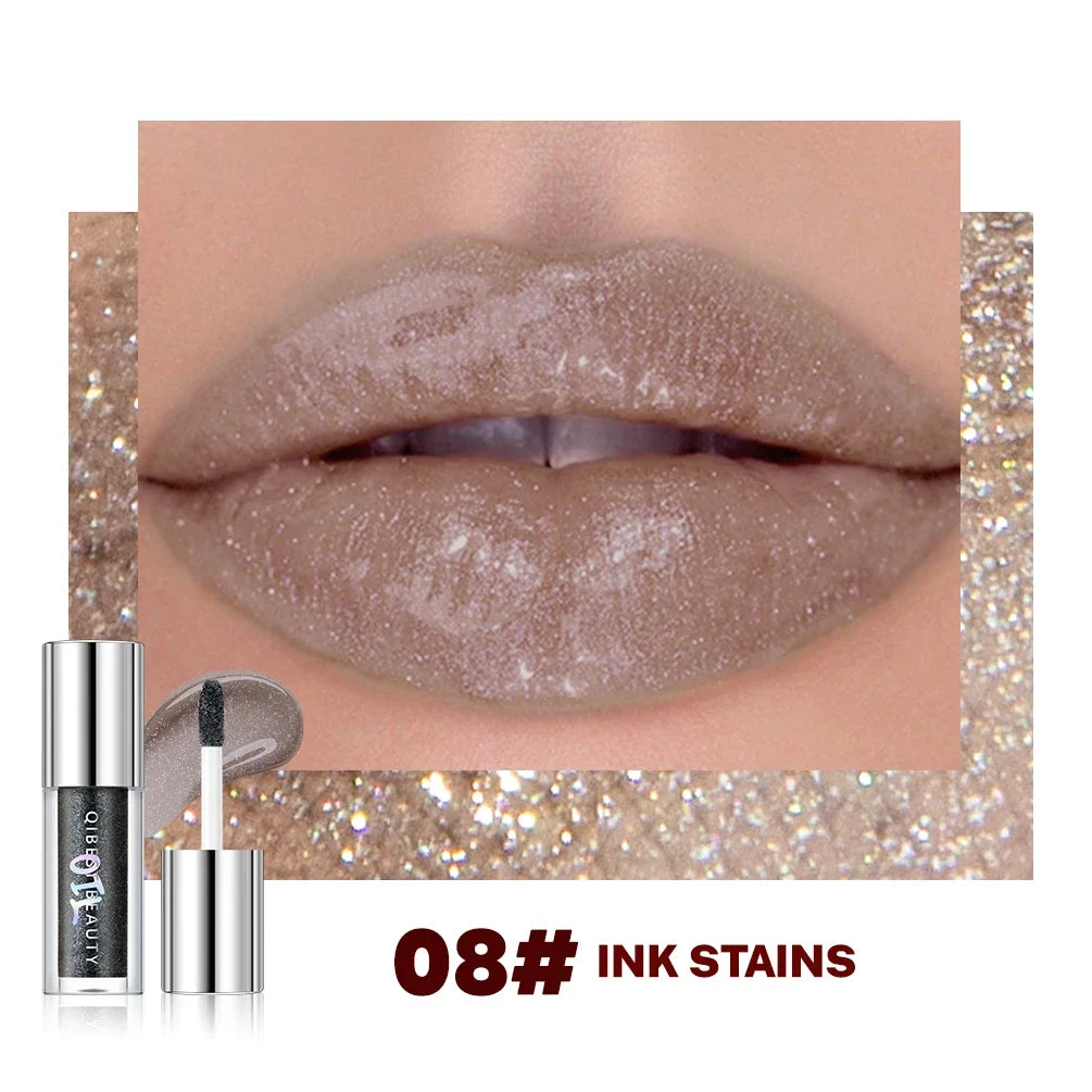 Qibest 8 couleurs hydratant diamant miroitant paillettes brillant à lèvres maquillage scintillant paillettes liquide rouge à lèvres perle brillant à lèvres teinte
