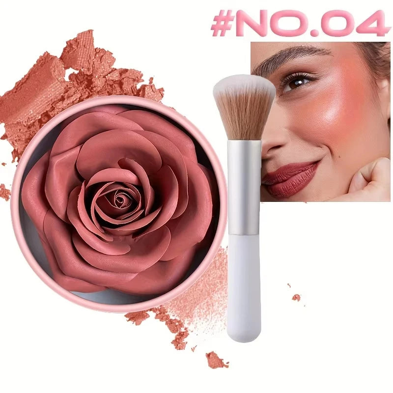 Blush 3D pétale de rose – Maquillage et highlighter, résistant à l’eau et longue tenue – Poudre visage en forme de fleur, blush style rose