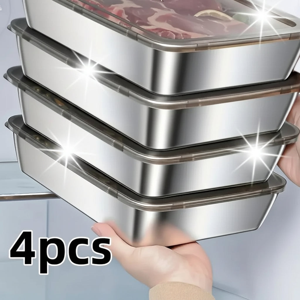 Stainless Steel Food Storage Container with Lid – Rectangle Refrigerator Organizer