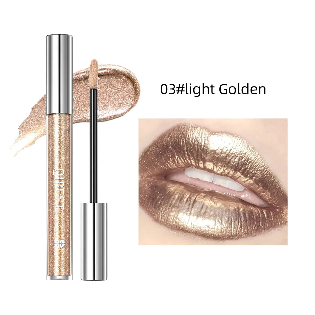 QIBEST diamant brillant à lèvres liquide rouge à lèvres fard à paupières double usage hydratant miroir nacré lèvres glaçure antiadhésive tasse maquillage
